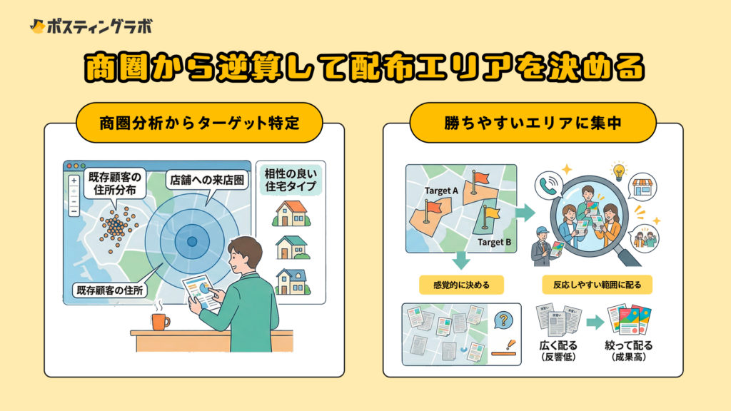 まず商圏から逆算して配布エリアを決める