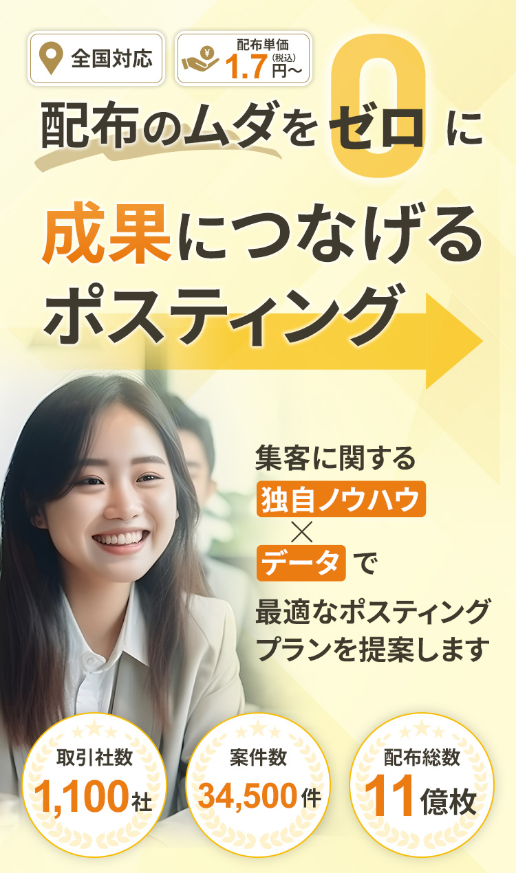 配布のムダをゼロに 成果につなげるポスティング 集客に関する独自ノウハウ×データで最適なポスティングプランをご提案します