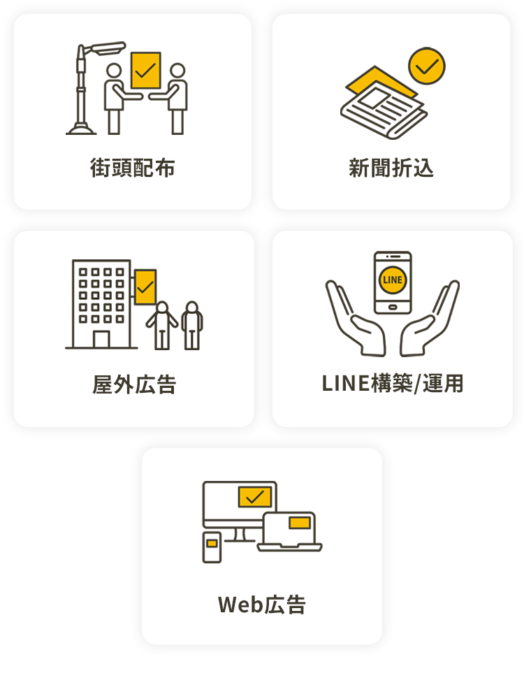 街頭配布 新聞折込 屋外広告 LINE構築・運用 Web広告